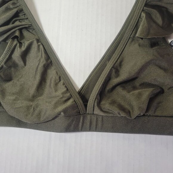 Missguided Olive Green Ruffle Trim Bikini Top Swimwear Beachwear Size US 0 - Picture 3 of 6